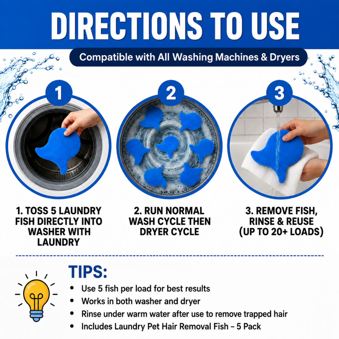💦 Laundry Pet Hair Removal Fish - 5 Pack