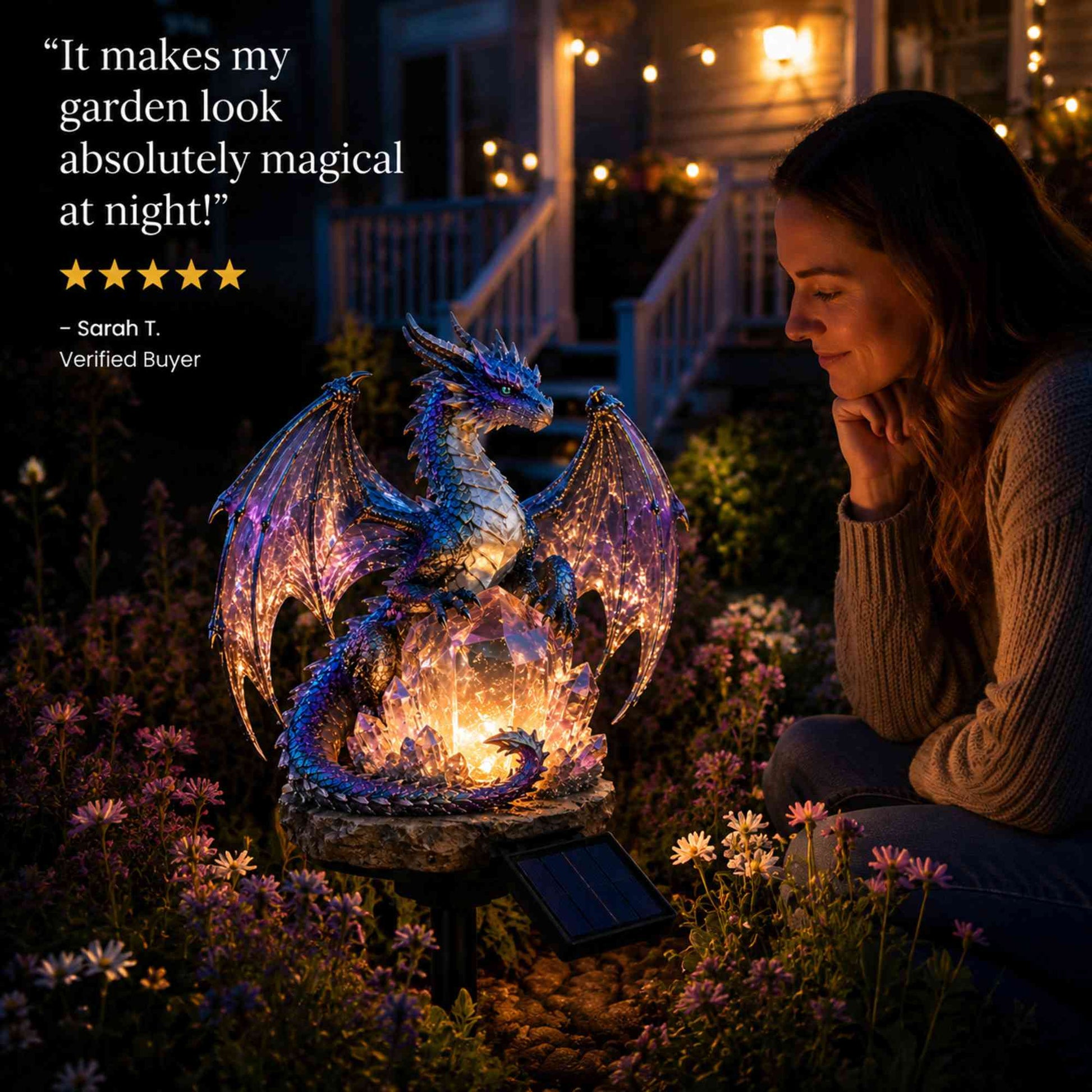 Amethyst Crystal Dragon Solar Garden Light, LED Dragon Statue Outdoor Yard Patio Decor, Waterproof Fantasy Garden Ornament, Gift for Dragon Lovers