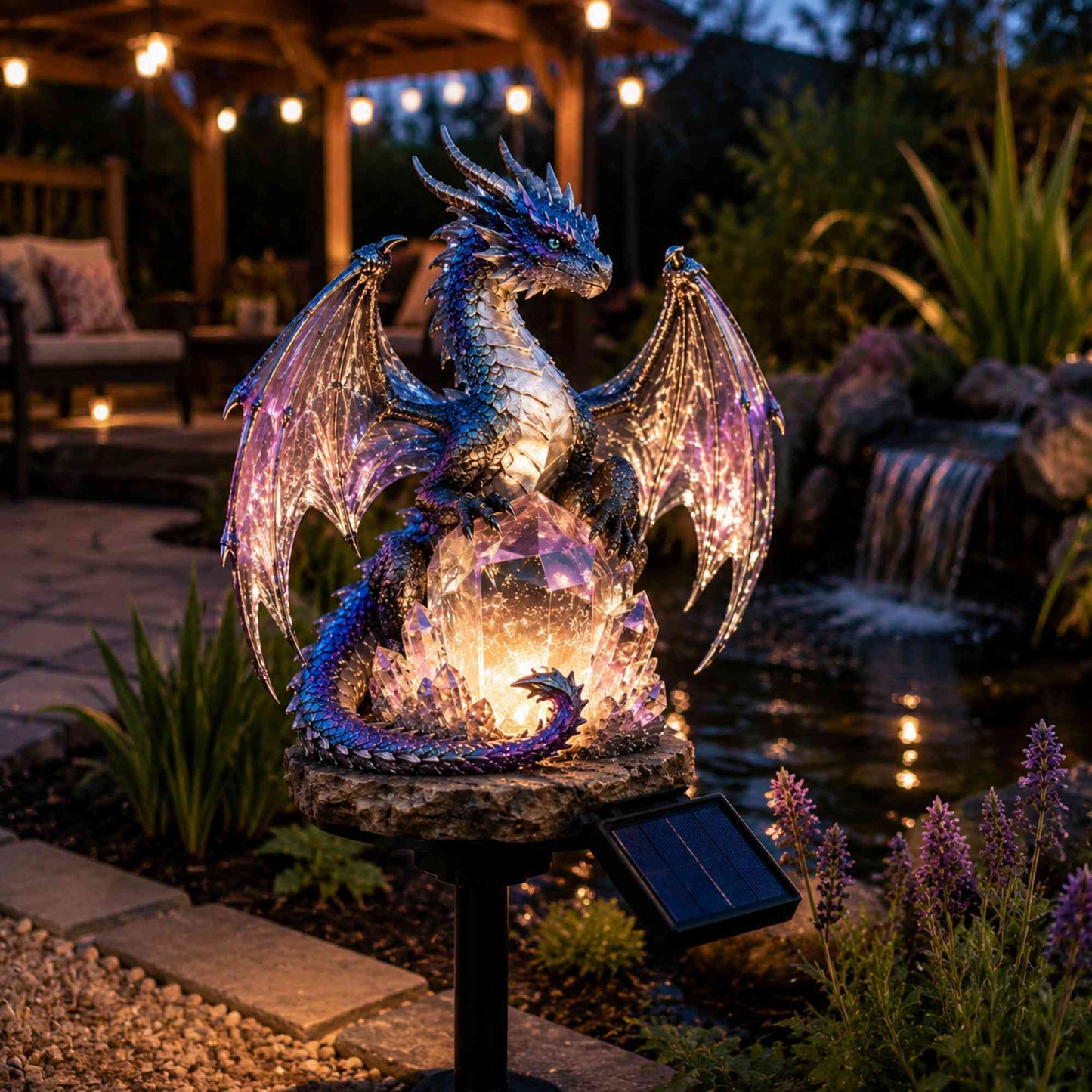 Amethyst Crystal Dragon Solar Garden Light, LED Dragon Statue Outdoor Yard Patio Decor, Waterproof Fantasy Garden Ornament, Gift for Dragon Lovers