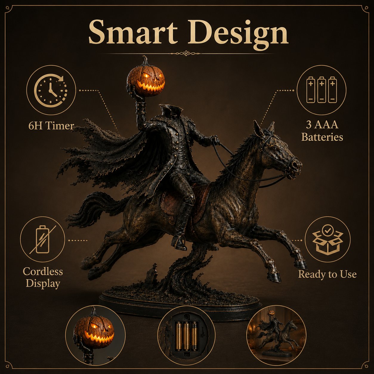 ⏰Limited Stock 50% OFF - 🎃🏇Midnight Chase Headless Horseman Statue