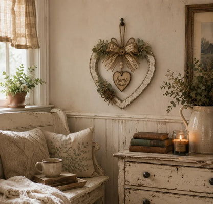 Rustic Farmhouse “Home” Heart Wreath – Ready-to-Hang Country Wall Decor